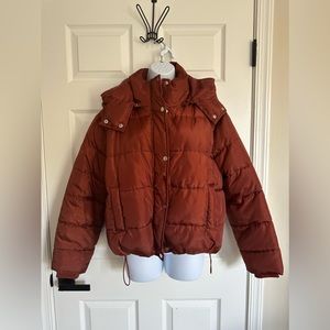 Sebby puffer jacket rust orange with detachable hood